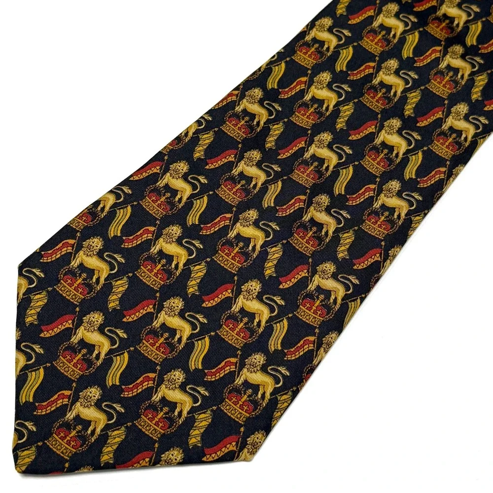 Salvatore Ferragamo Silk‎ Tie Dark Blue Lion Coat of Arms Italy L: 58